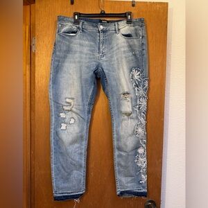 Nanette Lepore Thompson Boyfriend distressed floral jeans size 12